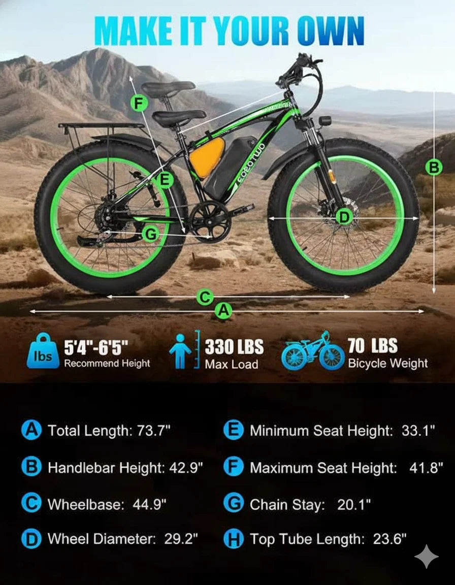 26" Fat Tire Electric Bike for Adults 48V 20Ah Battery 1000W Motor (Peak 1500W) 25-30MPH Fast Mountain Ebike Snow Beach Bicycle