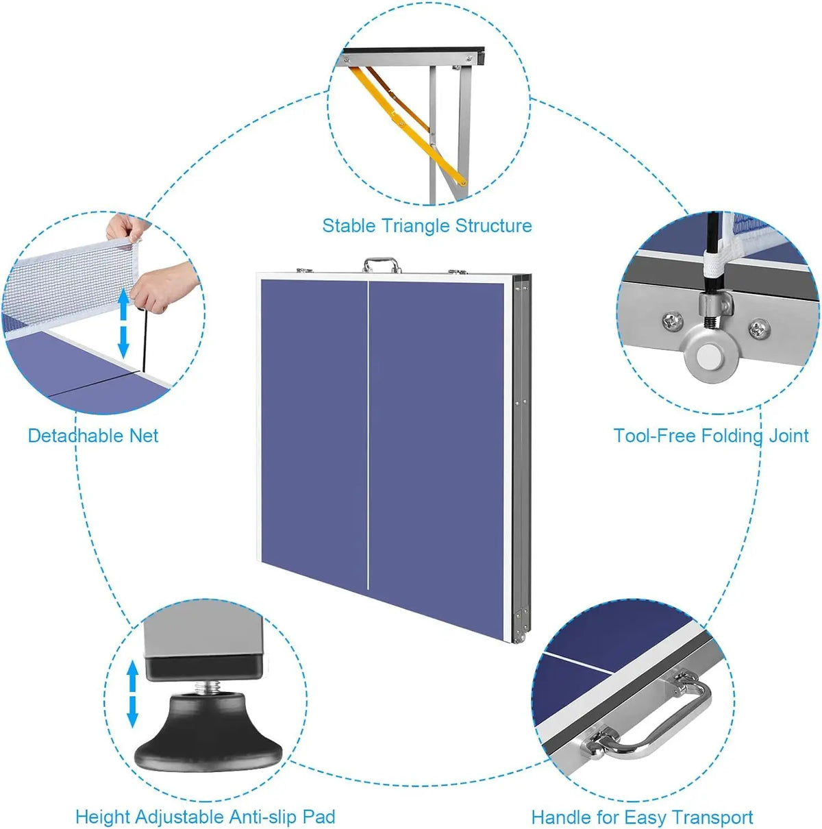 Compact Folding Table Tennis Set With Net And Paddles