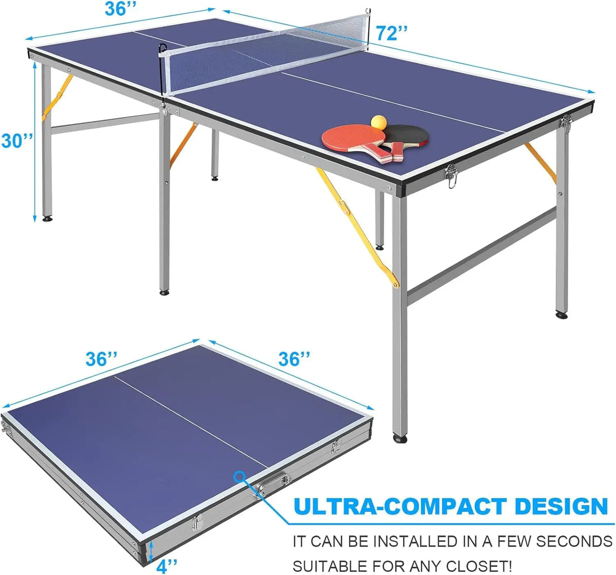Compact Folding Table Tennis Set With Net And Paddles
