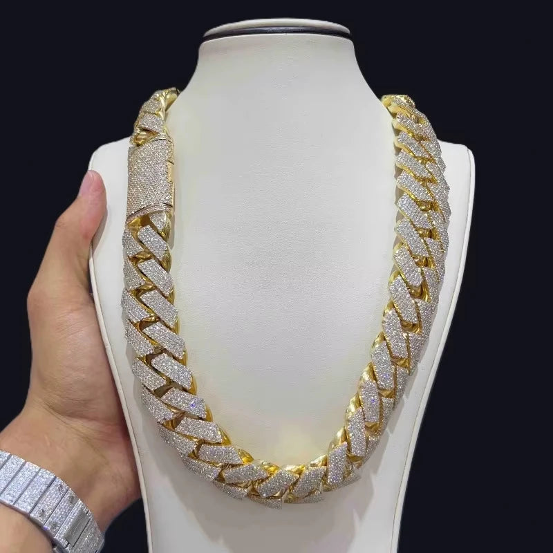 Iced Out Mens Miami Cuban Link Necklace With Cubic Zirconia Links
