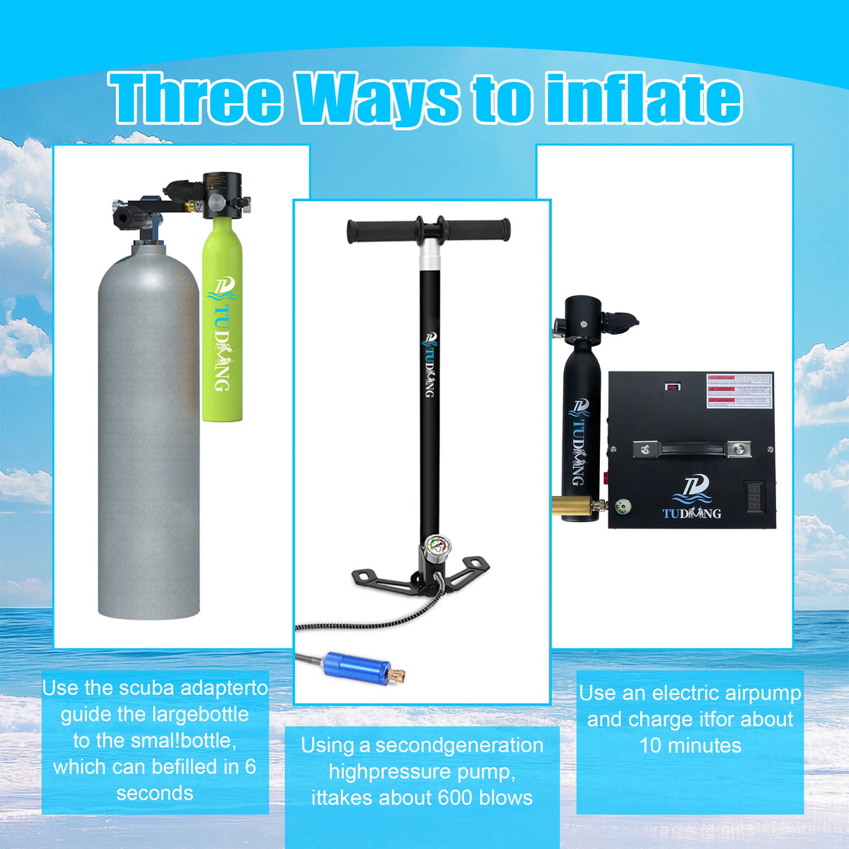 TUDIVING Portable Scuba Diving Tank With Mask For Underwater Training