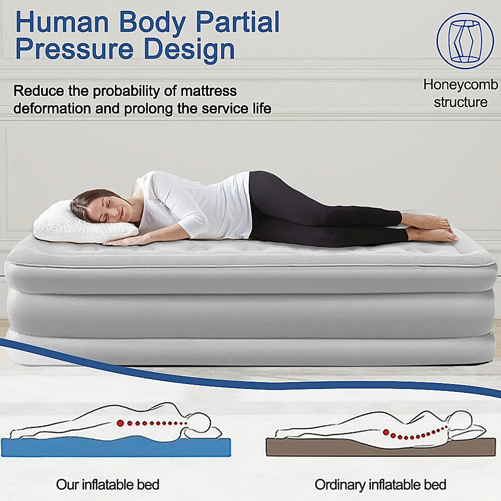 2 Person Built-In Pump Camping Mattress PVC Automatic Inflatable Increased Height Thickened Indoor Outdoor Lazy Sleeping Mat Bed
