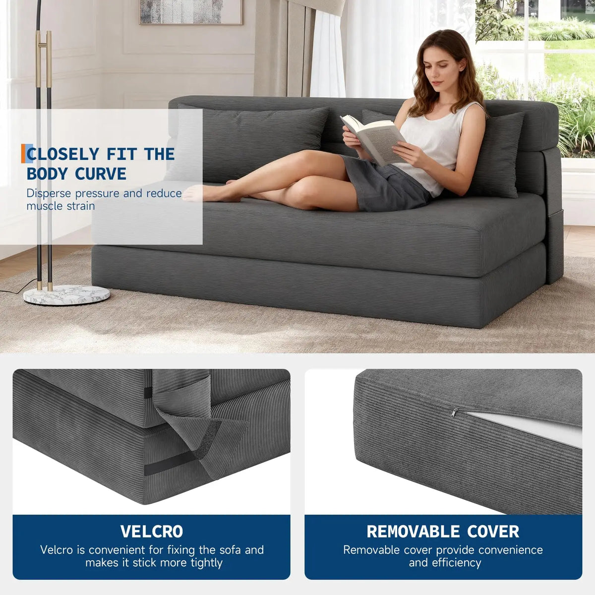 HiMISS 4-in-1 Convertible Folding Sofa Bed With Pillow