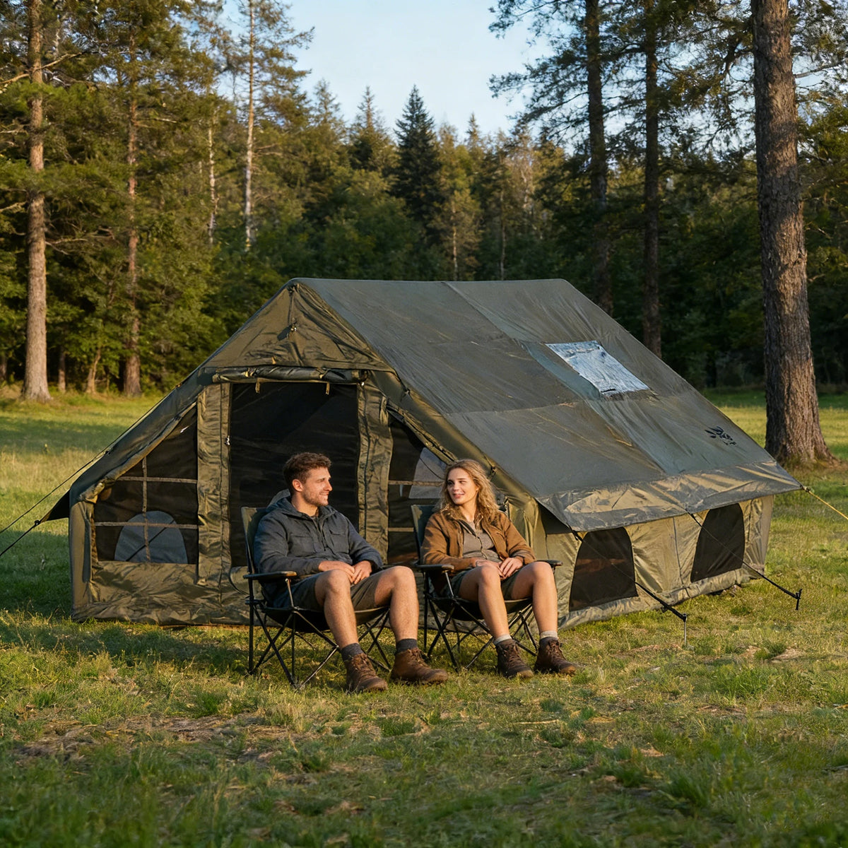 PAKICETUS 12㎡ Large‑Space Inflatable Camping Tent for 4‑8 Adults, 4‑Season Polyester Fabric Shelter, with Manual Hand Pump, for Family Camping, Hiking, Backyard & Outdoor Glamping Trips
