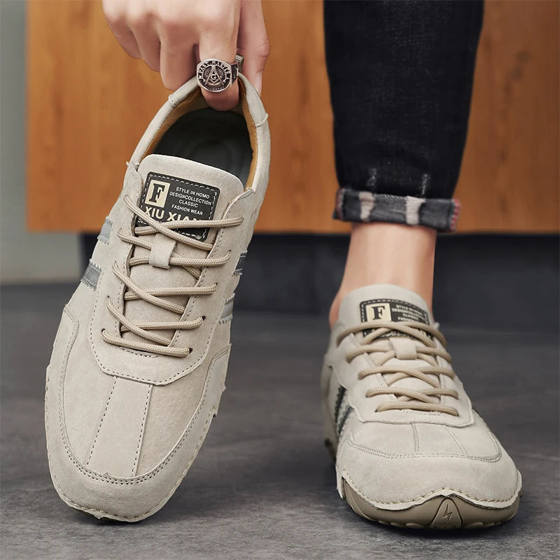 2027 New Shoes for Men Leather Casual Shoes Spring New Style Fashion Striped Lace-Up Loafers Leisure Flat Shoes Tenis Masculino