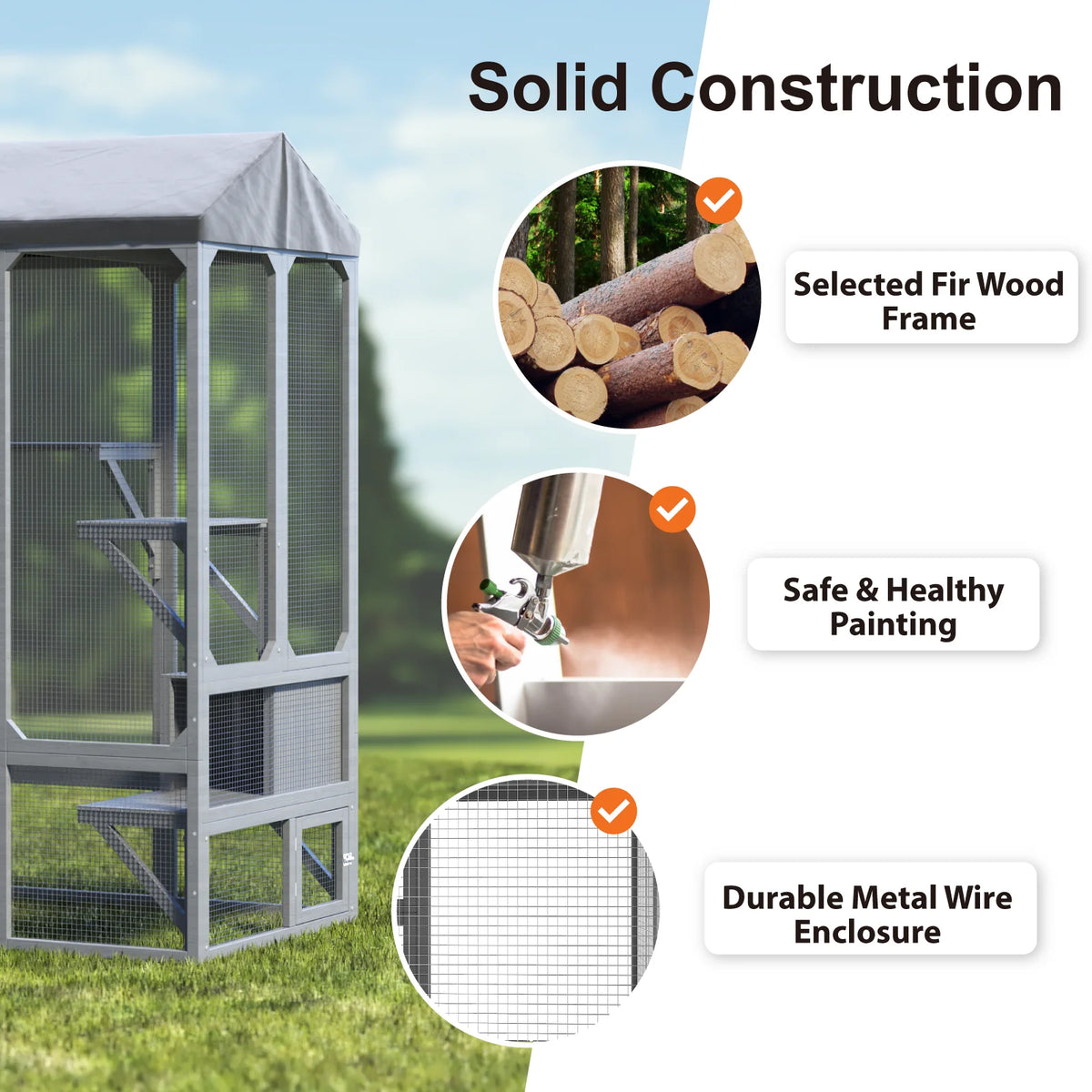 72" Large Catio Outdoor Cat Enclosure, Walk-in Cat Cage House for Multiple Indoor Outdoor Cats, Shelter with 7 Platforms & 2 Resting Boxes,Grey/Black
