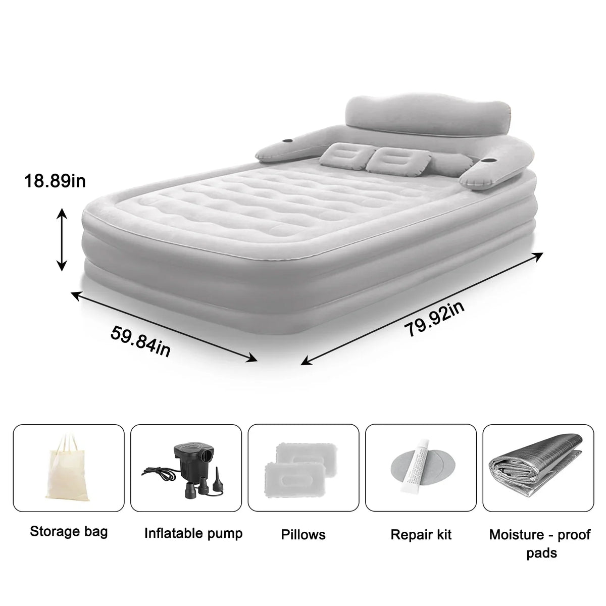 2 Person Built-In Pump Camping Mattress PVC Automatic Inflatable Increased Height Thickened Indoor Outdoor Lazy Sleeping Mat Bed