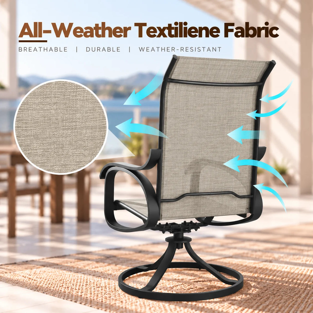 Patio Swivel Rocker Chairs Set of 2, Outdoor Dining Chairs Garden Chairs for Backyard Porch Deck