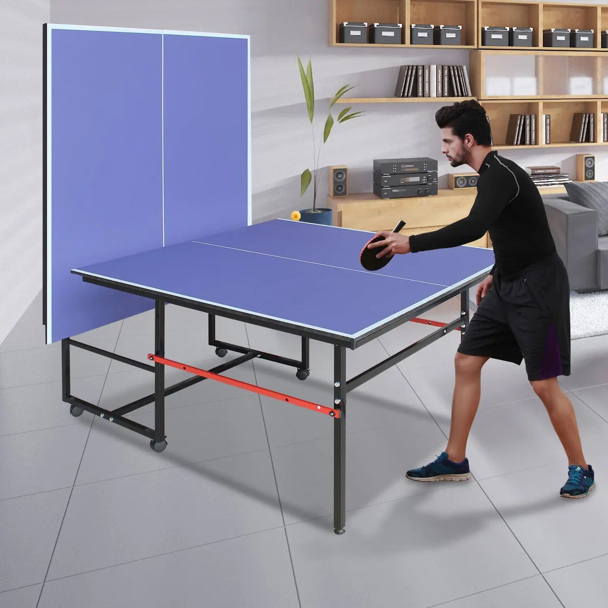 8 ft Portable Ping Pong Table,Professional Game for Adults Teens | Foldable Indoor Outdoor Table Tennis Set with Net, 2 Paddles and 3 Balls - Quick Assembly, Single Player Playback Mode