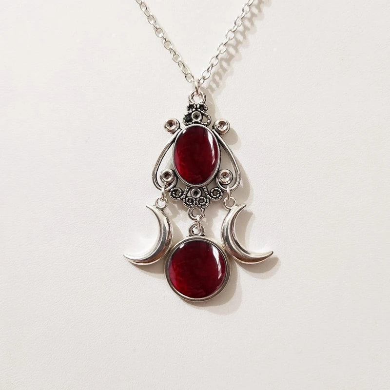 Triple Moon Pendant Necklace for Women with Gothic Style Jewelry