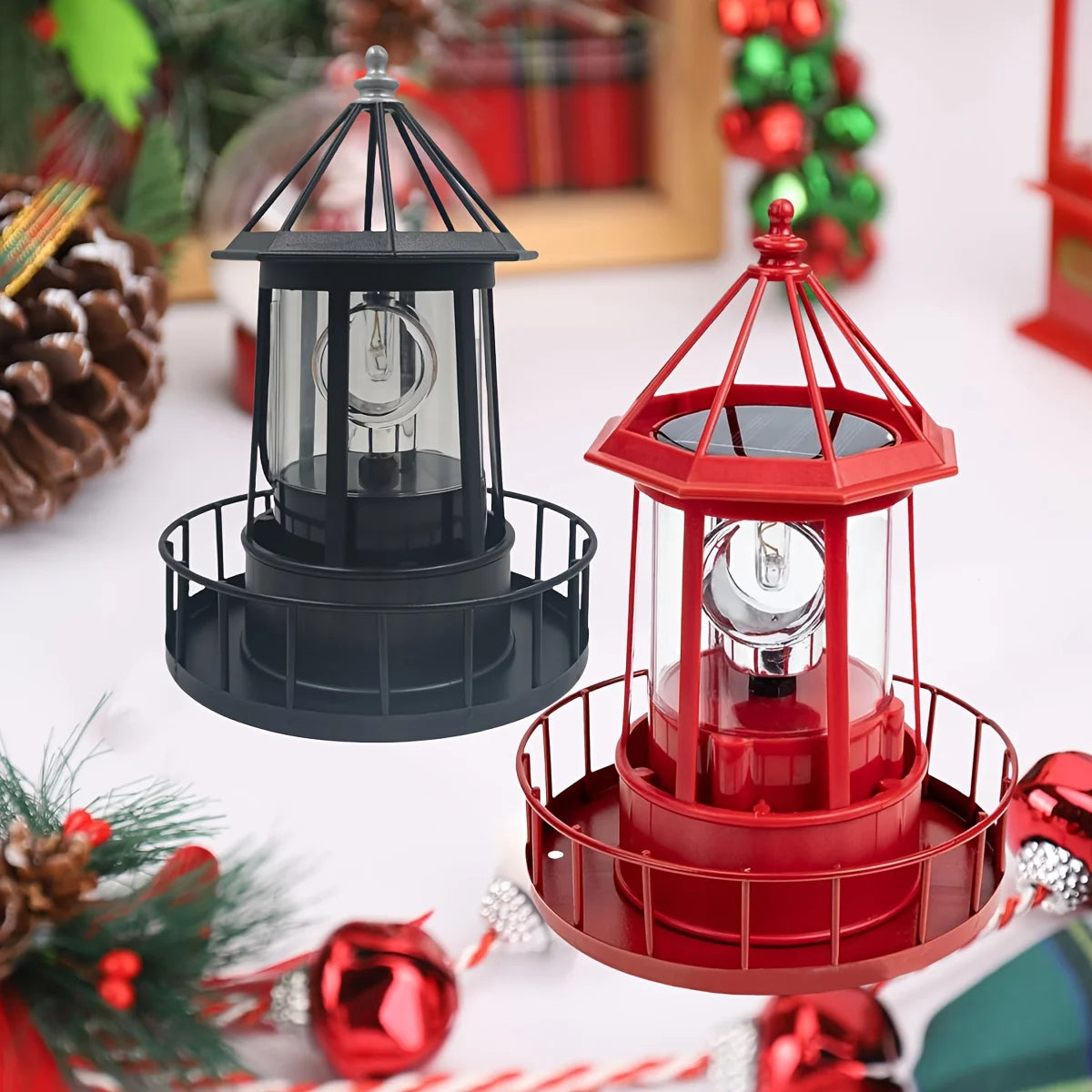 Outdoor Garden Solar Statue Decor Light, Solar Lighthouse Rotating Statue Light, Outdoor Garden Landscape Solar Beacon Tower Rotating Light, for Outdoor Patio Garden Pathway Home Decor