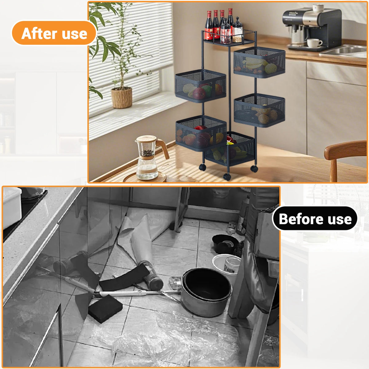 Five Layers 360 Degree Rotatable Trolley Storage Rack, Carbon Steel Storage Rack, Kitchen Vegetable Rack, Snack Storage Rack