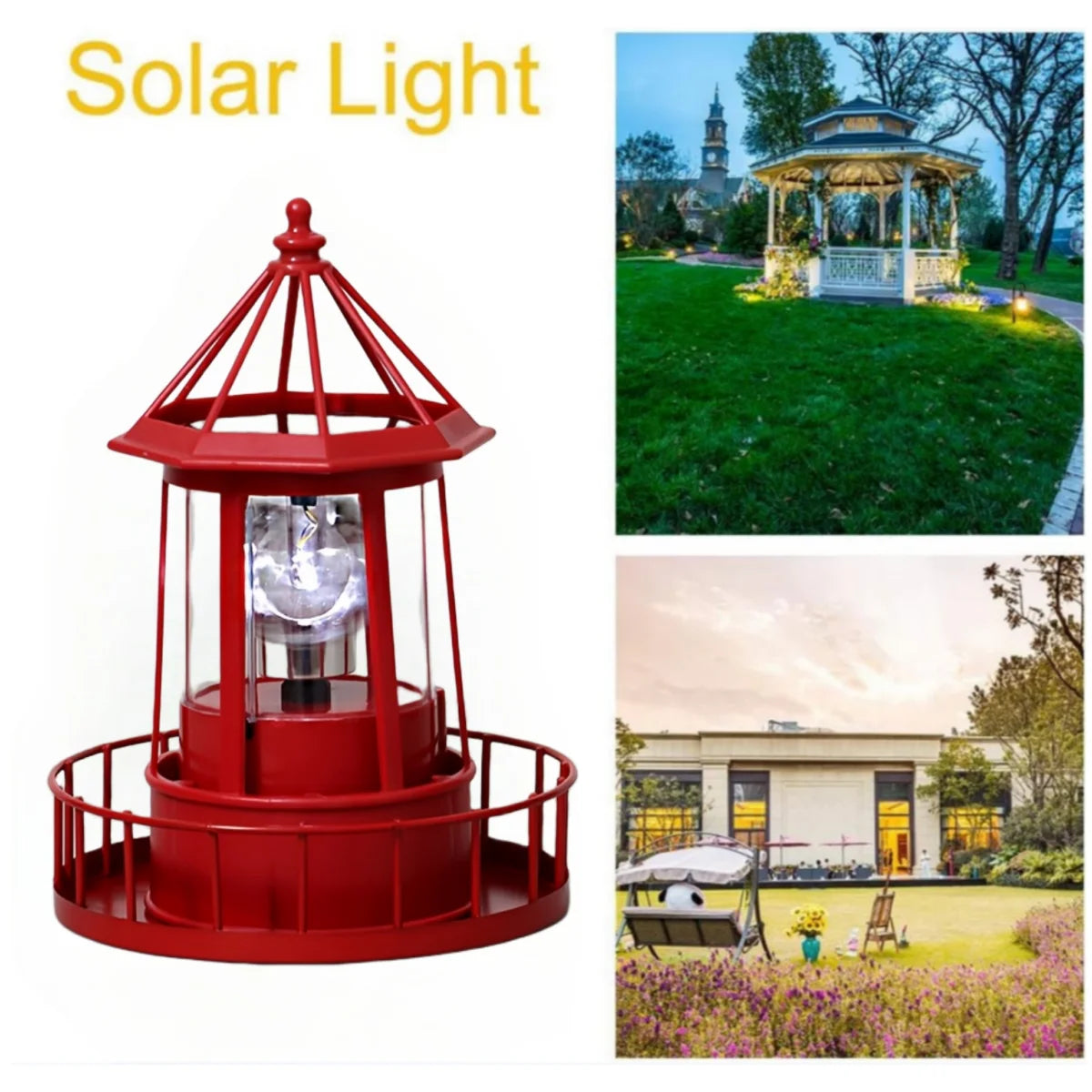 Outdoor Garden Solar Statue Decor Light, Solar Lighthouse Rotating Statue Light, Outdoor Garden Landscape Solar Beacon Tower Rotating Light, for Outdoor Patio Garden Pathway Home Decor