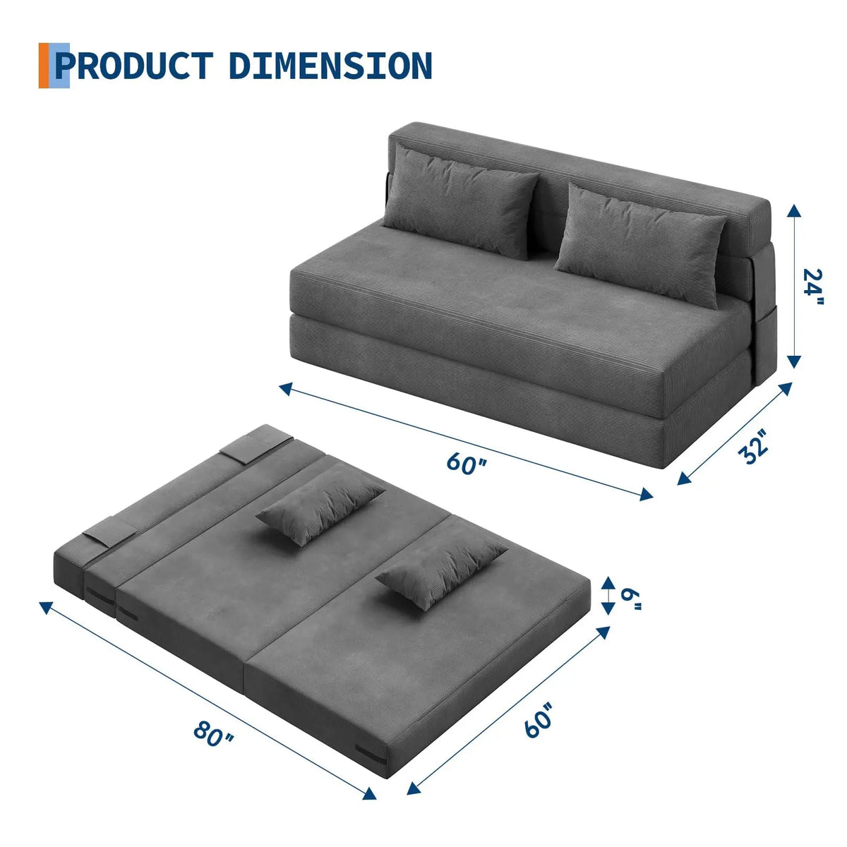 HiMISS 4-in-1 Convertible Folding Sofa Bed With Pillow