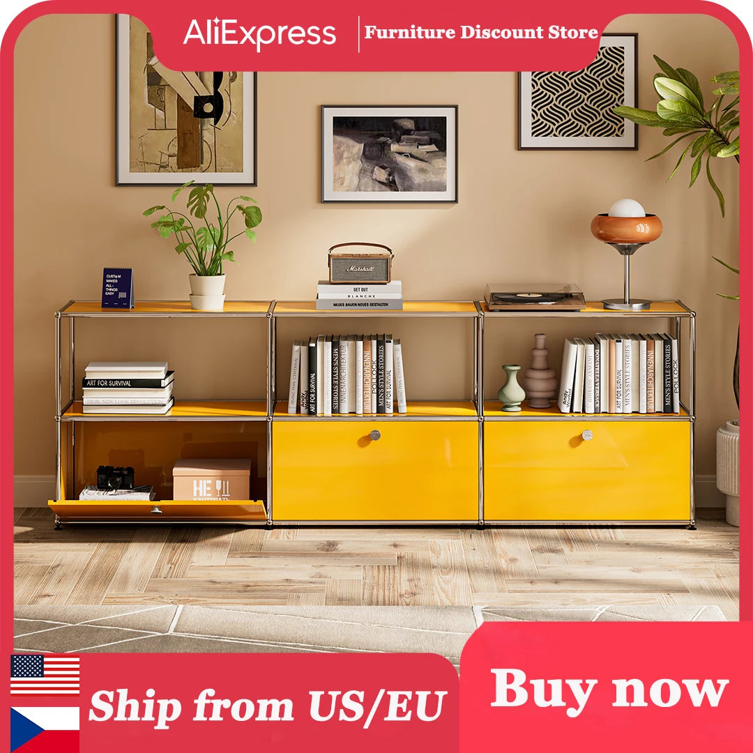 Modern Storage Cabinet Stainless Metal Organizer TV Stand Cabinet for Living Room and Home Office Furniture