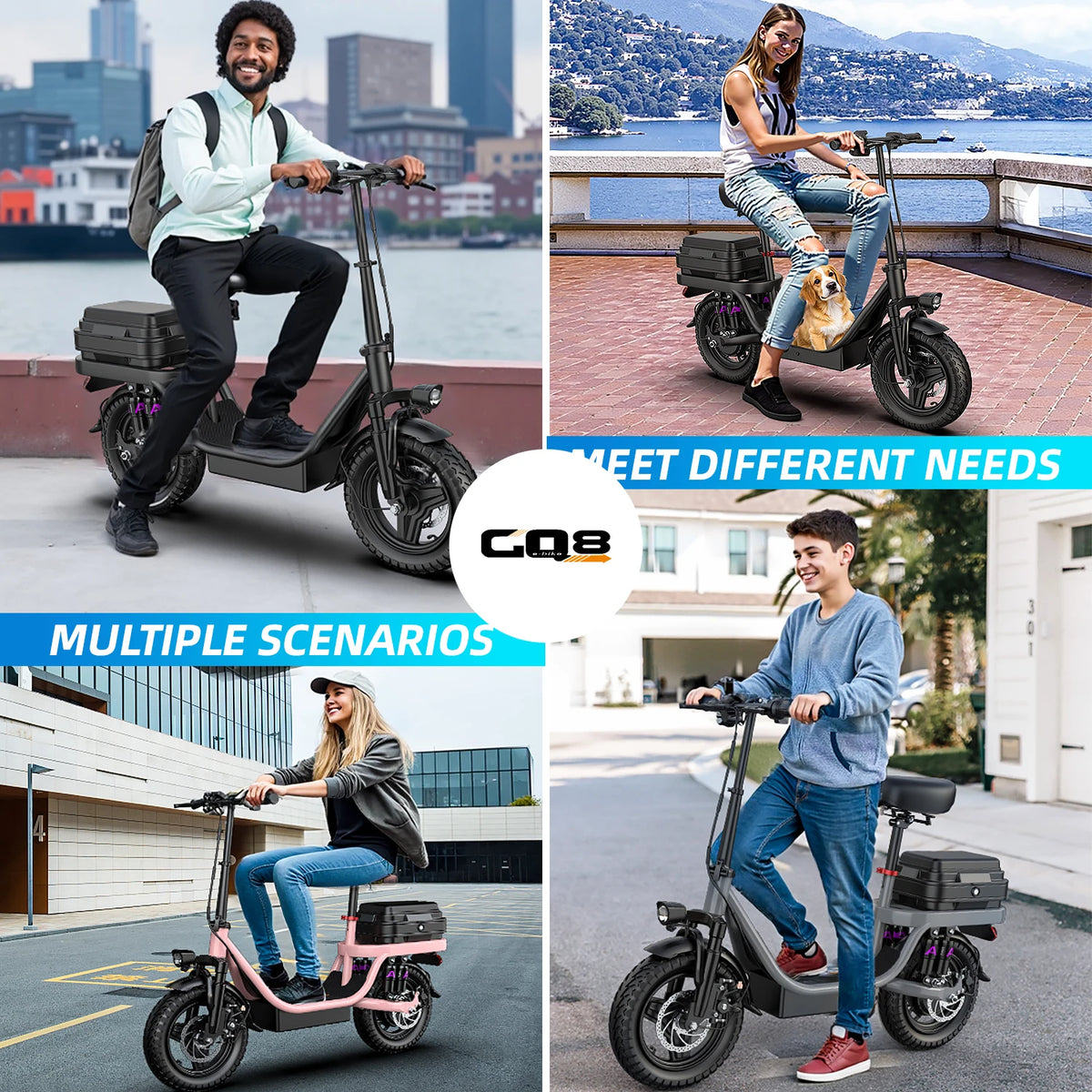UPlee GQ8 Electric Bike For Adults 500W Scooter EBike 3-Riding Modes With 14" Fat Tire 48V 15AH LED College Students Commuters & Urban Riding E-Bike