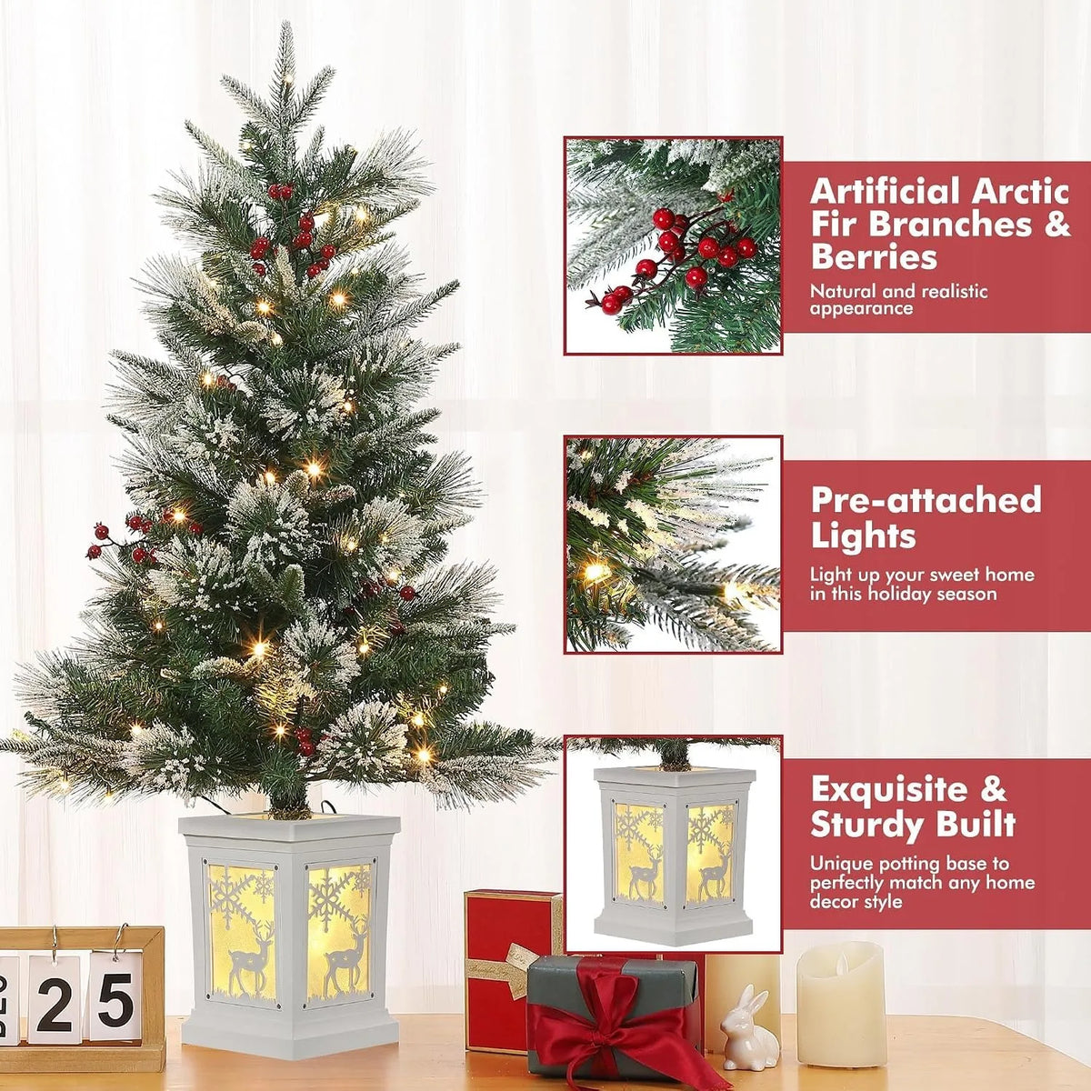 ANIXOL Snow Flocked Pre Lit Christmas Tree With LED Lights