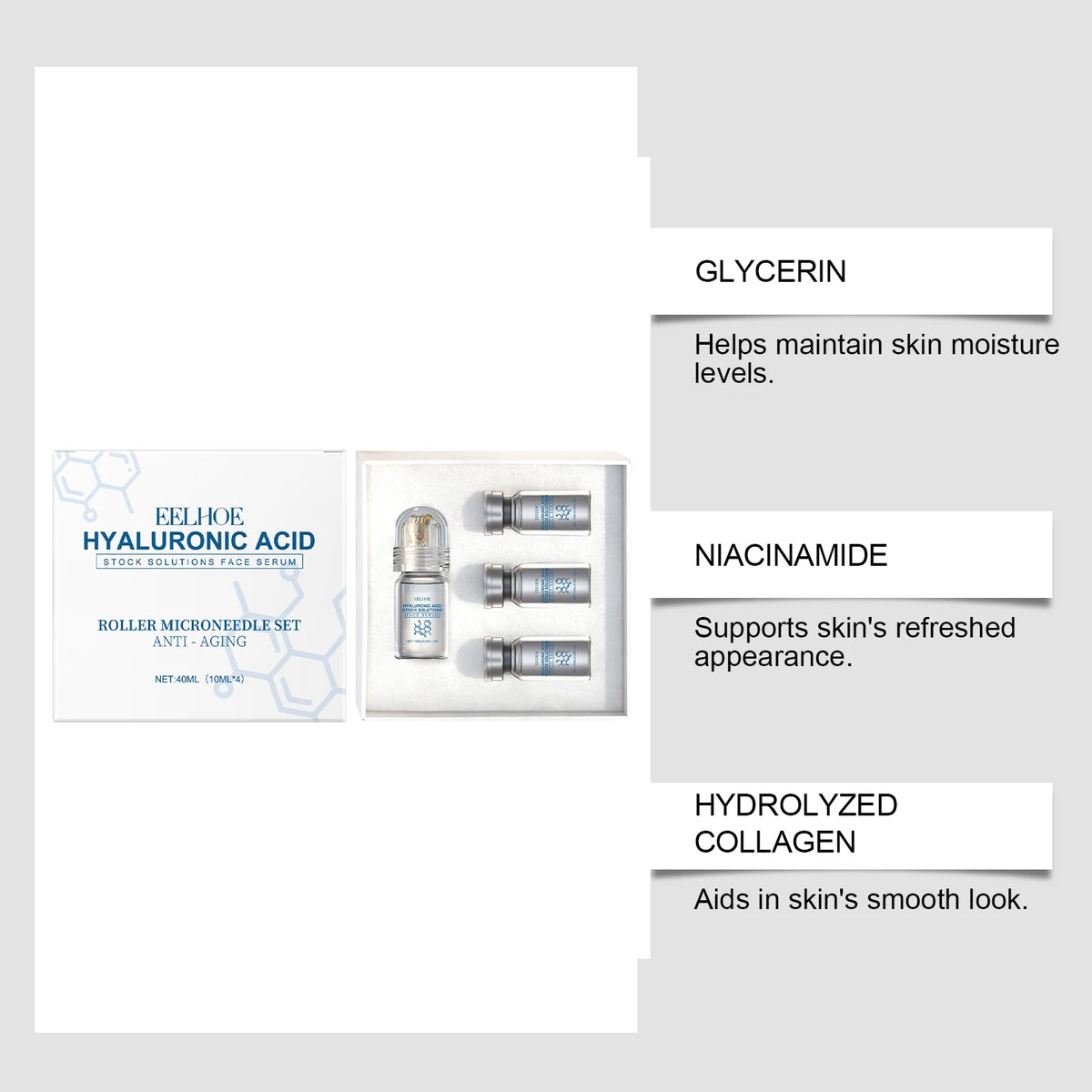 Eelhoe Hyaluronic Acid Serum With Microneedle Roller Set