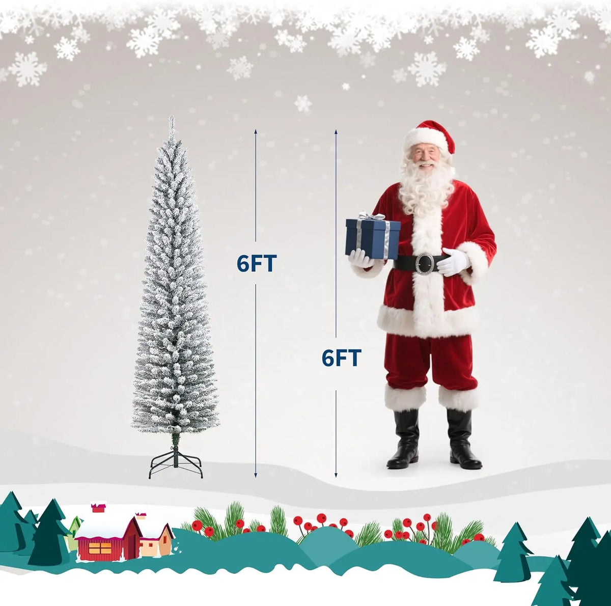 Studyset Artificial Pencil Christmas Tree With Realistic Snow Flocked Branches