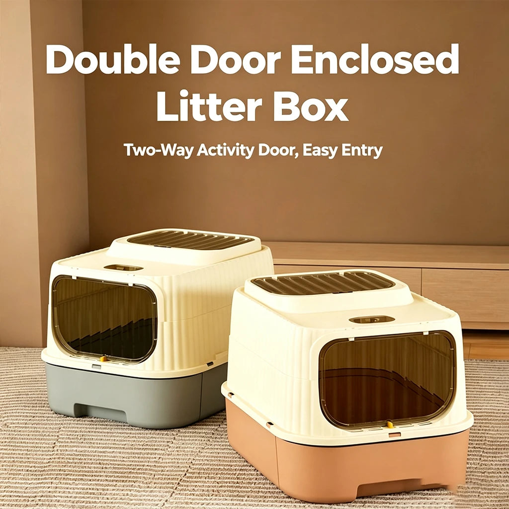 2 in 1 Fully Enclosed Cat Litter Box High Sided Anti-Splash, Detachable Pet Toilet With Lid And Door, Odor Control Deep Bottom Easy Clean For Indoor Cats
