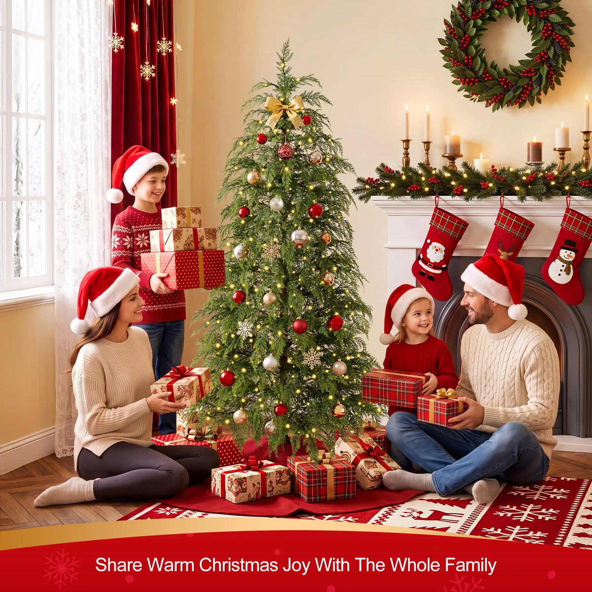 DR.PLANZEN Prelit Cypress Artificial Christmas Tree with Woven Basket Stand