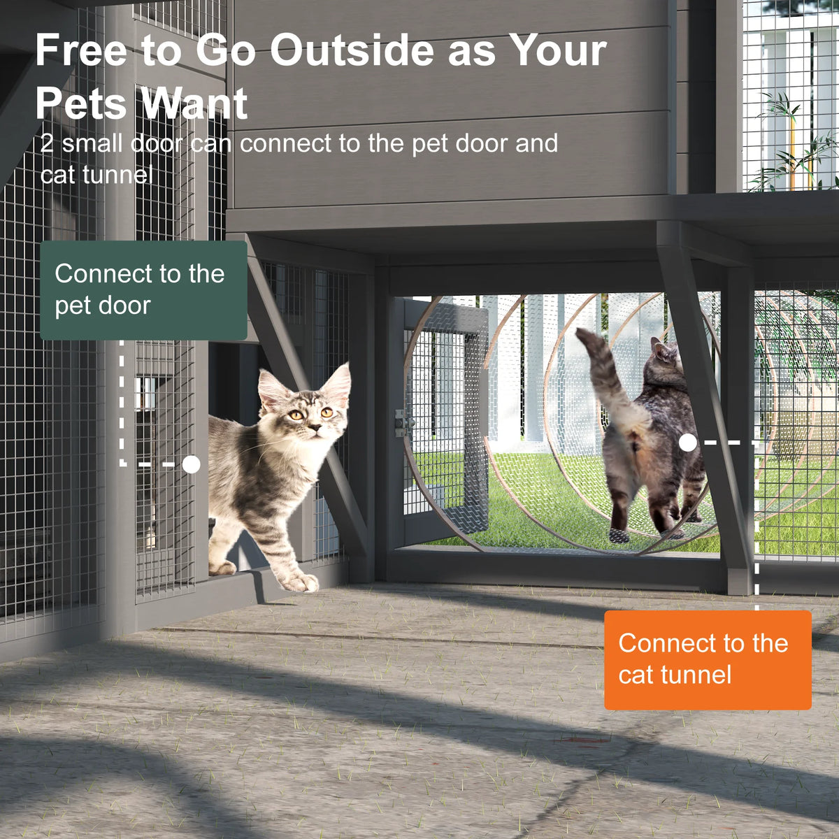 72" Large Catio Outdoor Cat Enclosure, Walk-in Cat Cage House for Multiple Indoor Outdoor Cats, Shelter with 7 Platforms & 2 Resting Boxes,Grey/Black