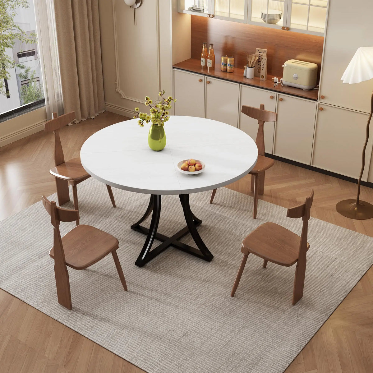 Modern Round Dining Table With Wooden Pedestal Base For Home
