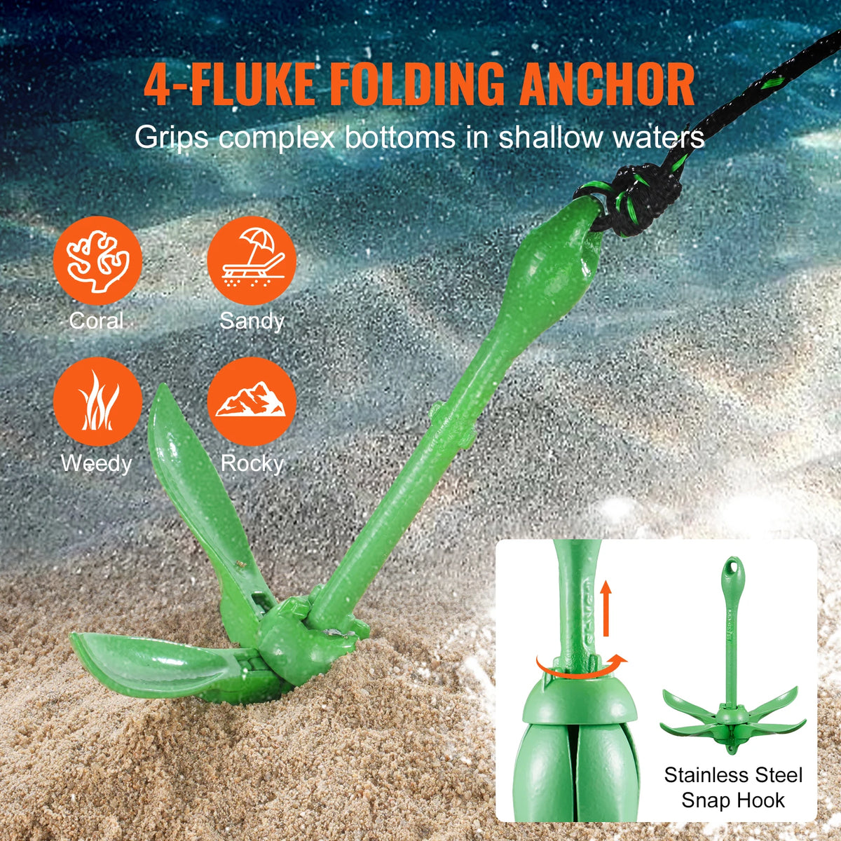 SucceBuy Kayak Anchor Kit With Folding Anchor And Storage Bag