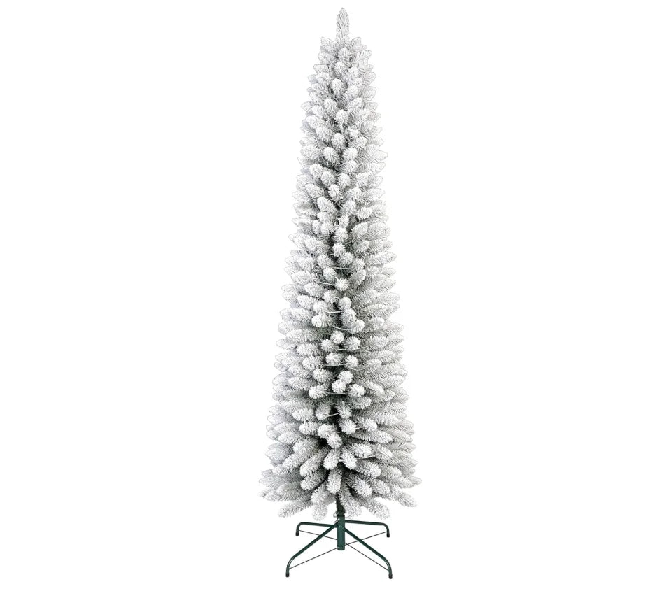 Studyset Artificial Pencil Christmas Tree With Realistic Snow Flocked Branches