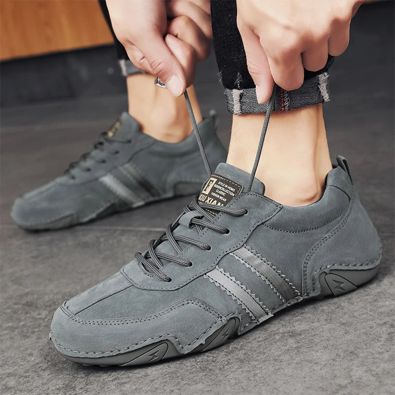 2027 New Shoes for Men Leather Casual Shoes Spring New Style Fashion Striped Lace-Up Loafers Leisure Flat Shoes Tenis Masculino