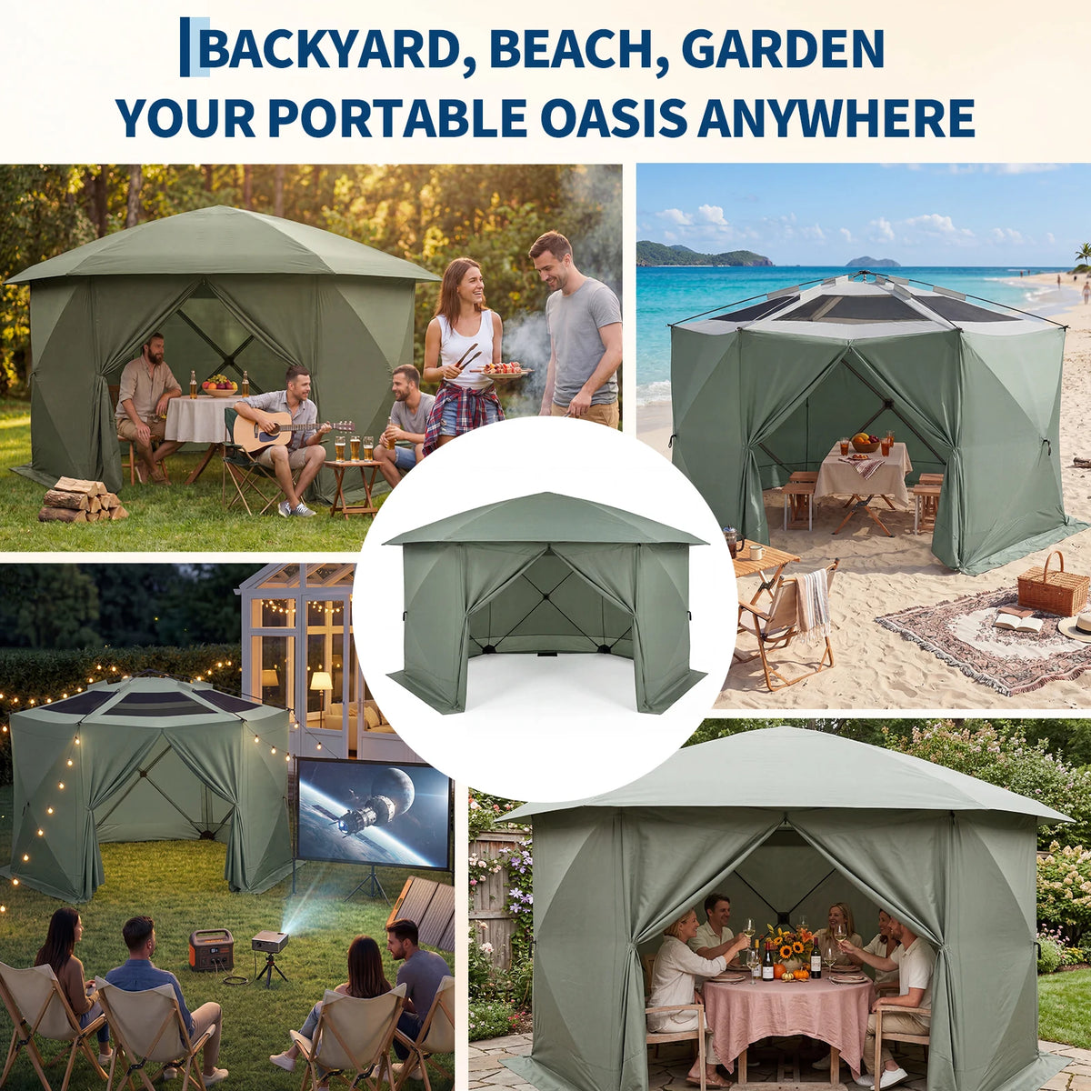 Outdoor Screen Tent Canopy With Eaves And Bite Proof Mesh