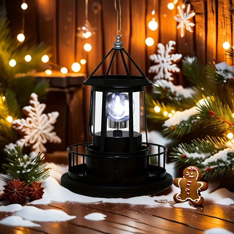 Outdoor Garden Solar Statue Decor Light, Solar Lighthouse Rotating Statue Light, Outdoor Garden Landscape Solar Beacon Tower Rotating Light, for Outdoor Patio Garden Pathway Home Decor