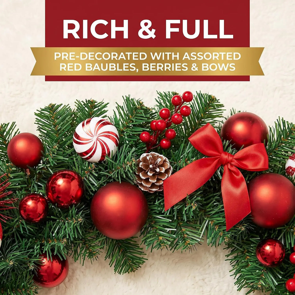 Artificial Christmas Garland With Pinecones And Berries For Holiday Decor