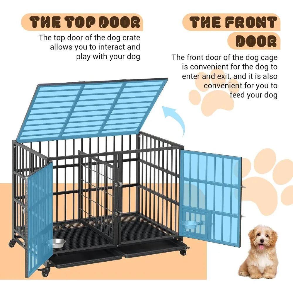 Garvee Metal Heavy Duty Dog Crate for Dogs Large Dog Cage with Removable Tray Easy Assemble Dog Kennel with Double-Latch Locks