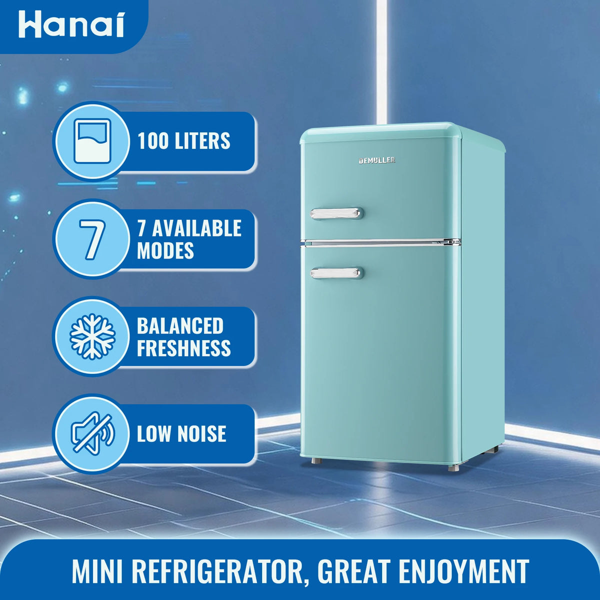 DEMULLER 3.5 Cu.ft Mini Fridge with Double Door Small Refrigerator Drinks Holder Apartment Size