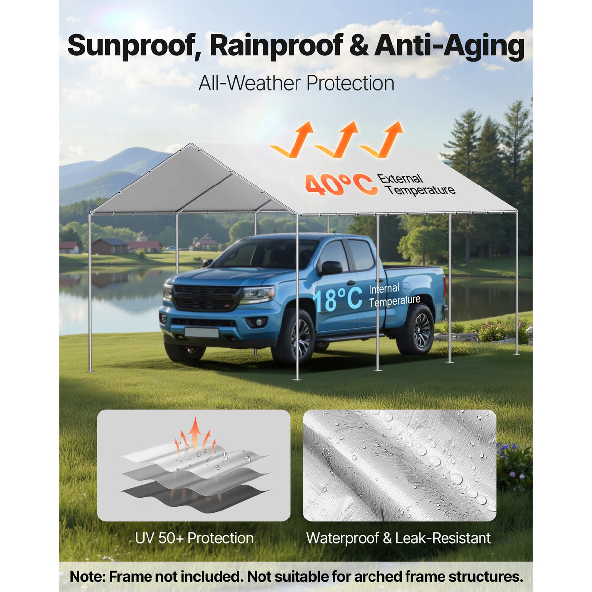 SucceBuy Carport Replacement Canopy Potable Garage Tent Tarp UV-Resistant& Waterproof Car Shelter Tarp Heavy Duty Car Port Cover