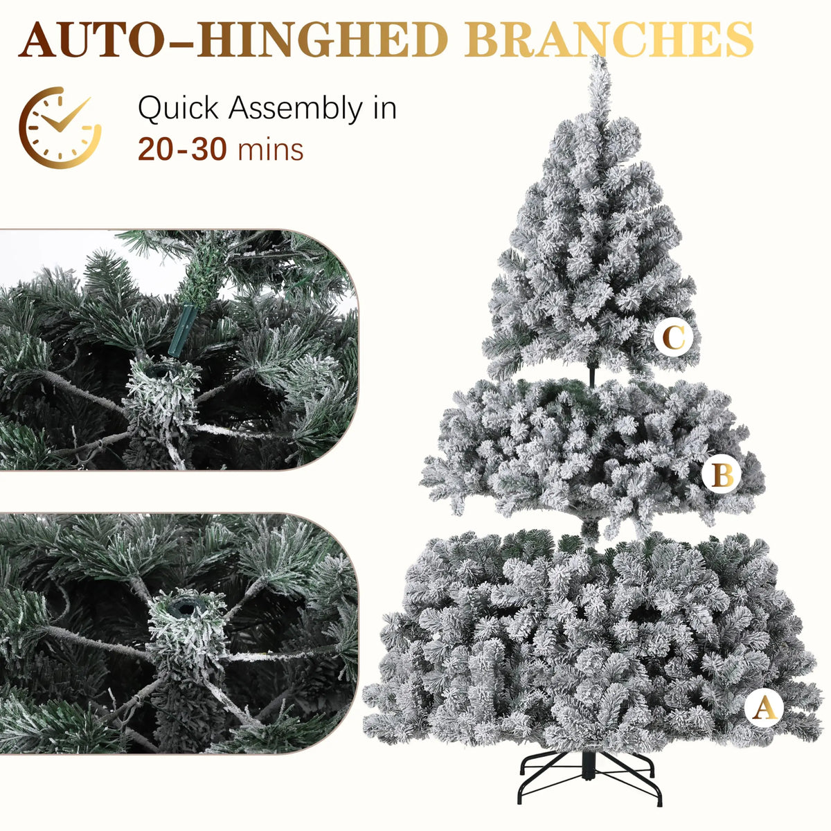 Flocked Prelit Artificial Christmas Tree With LED Lights And Stand