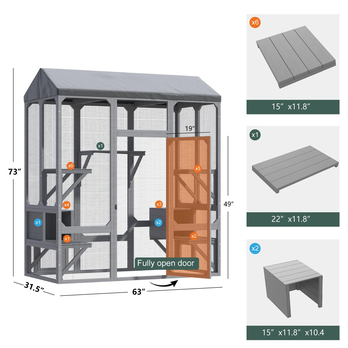 72" Large Catio Outdoor Cat Enclosure, Walk-in Cat Cage House for Multiple Indoor Outdoor Cats, Shelter with 7 Platforms & 2 Resting Boxes,Grey/Black