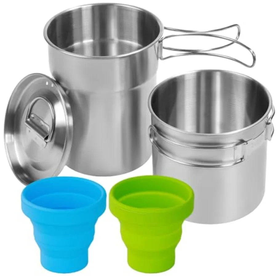 Foldable Stainless Steel Camping Cookware Set With Vented Lid
