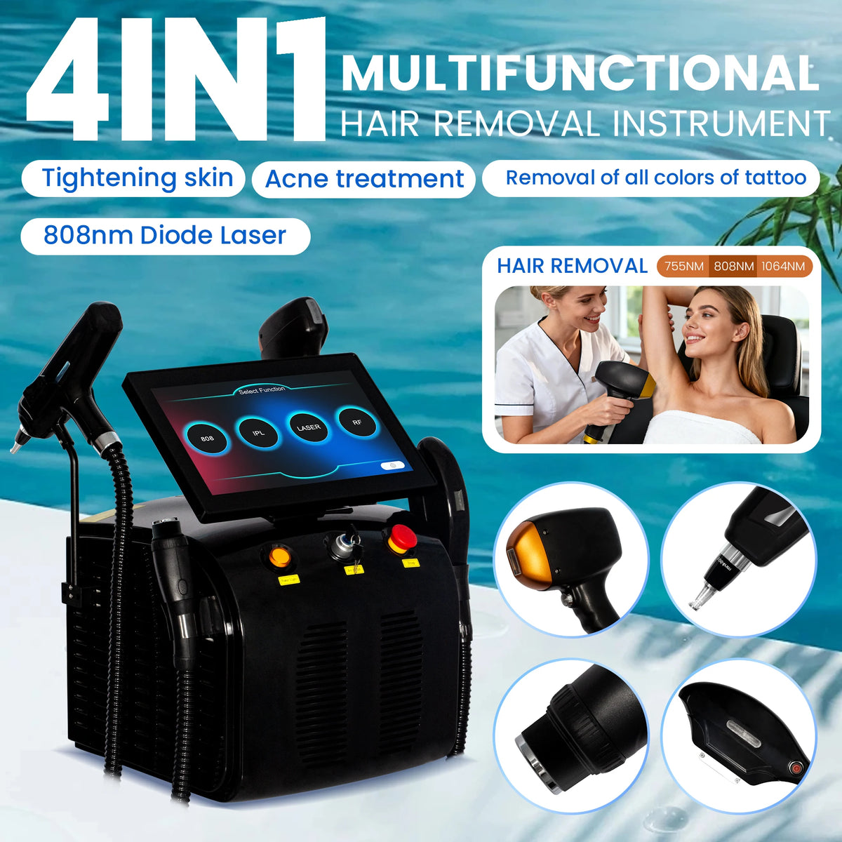 4 in 1 5000W Multifunctional Beauty Machine Diode Laser Pico DPL RF Skin Rejuvenation Hair Removal Tattoo Removal Equipmen