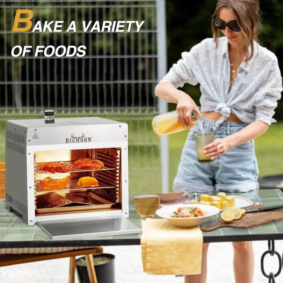 1500°F Small Infrared Propane Grill Portable Steak Broiler Sear Station Outdoor Salamander BBQ with Pizza Stone Stainless Steel