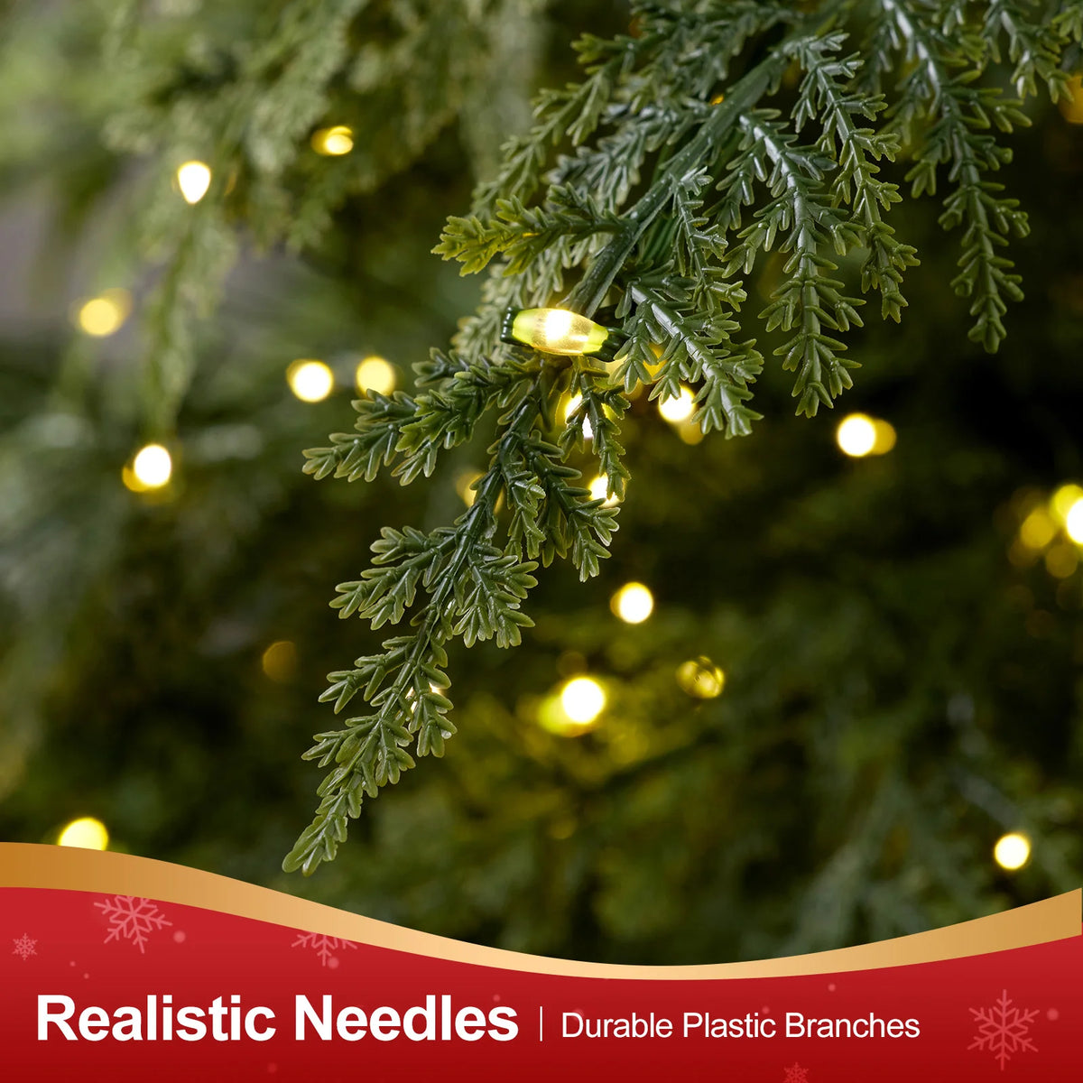 DR.PLANZEN Prelit Cypress Artificial Christmas Tree with Woven Basket Stand