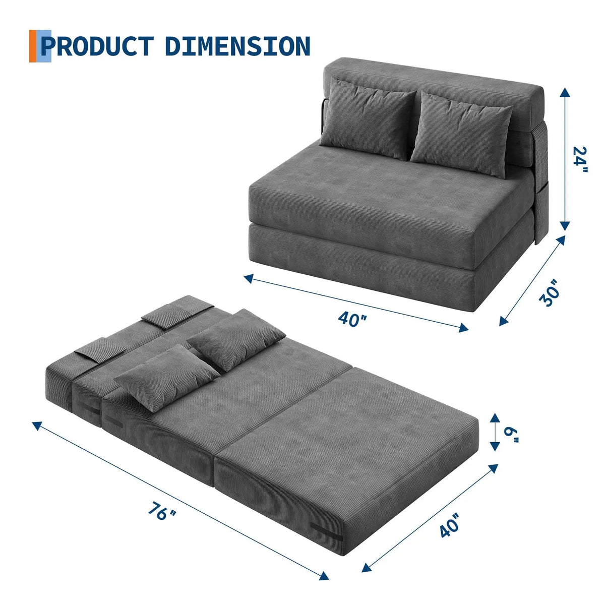 HiMISS 4-in-1 Convertible Folding Sofa Bed With Pillow