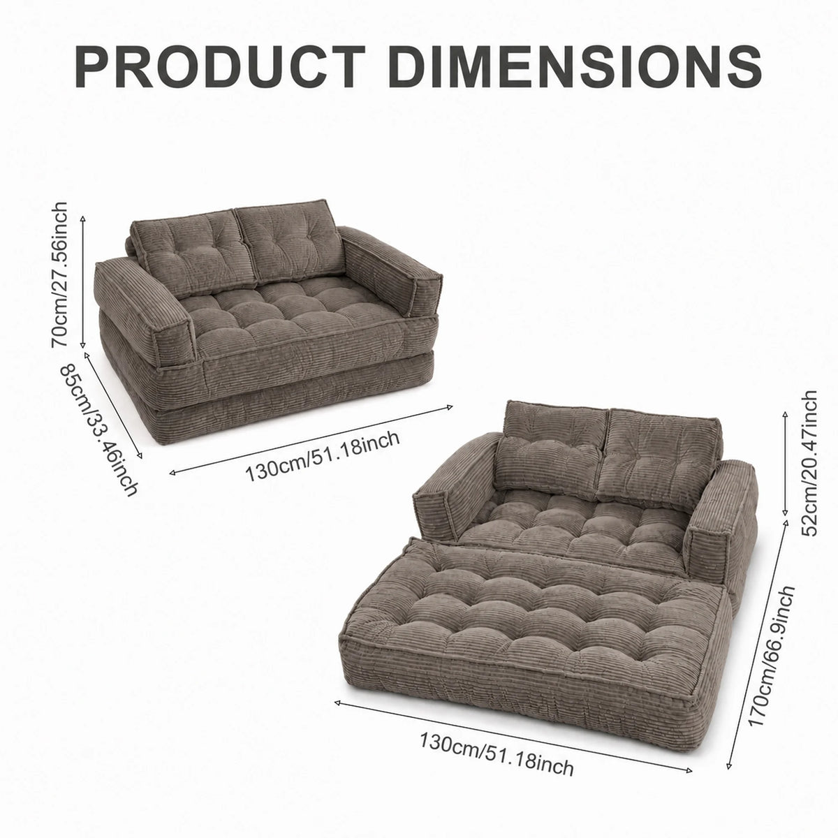 Modular Corduroy Convertible Floor Sofa With Chaise