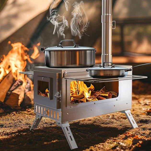 Portable Wood Burning Tent Stove For Outdoor Heating And Cooking
