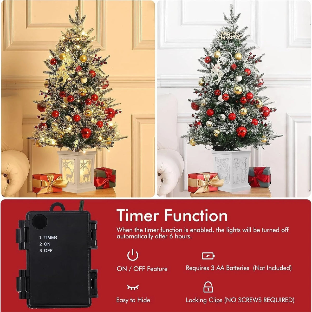 ANIXOL Snow Flocked Pre Lit Christmas Tree With LED Lights