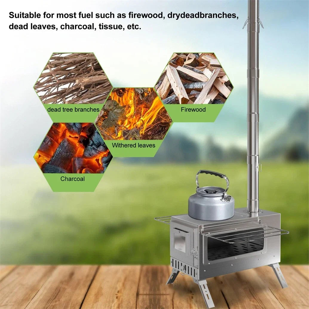 Portable Wood Burning Tent Stove For Outdoor Heating And Cooking