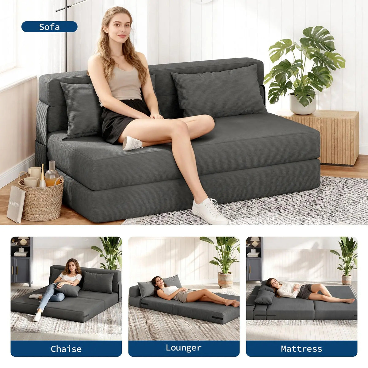HiMISS 4-in-1 Convertible Folding Sofa Bed With Pillow