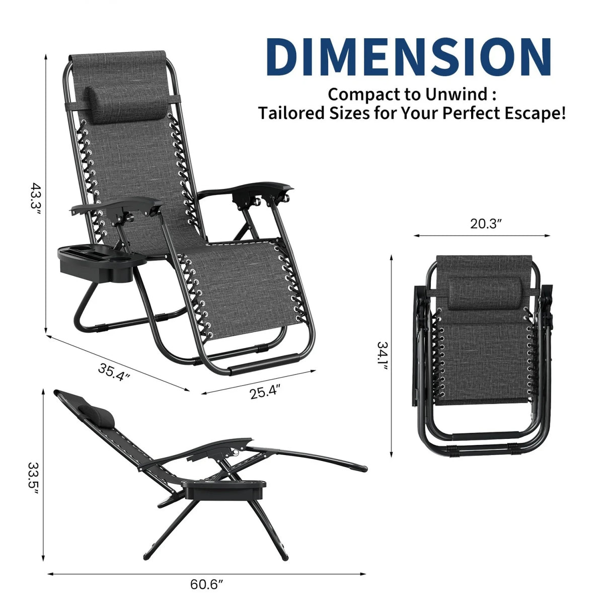 2 Pack Zero Gravity Chair with Cup Holder Tray and Pillow – Patio Lounge Chair, Adjustable Reclining Chair, Portable Folding Outdoor Camping Chairs for Deck, Beach, Yard, Garden