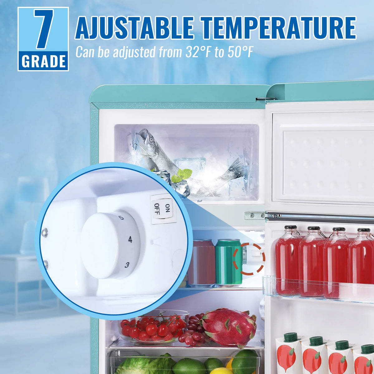 DEMULLER 3.5 Cu.ft Mini Fridge with Double Door Small Refrigerator Drinks Holder Apartment Size